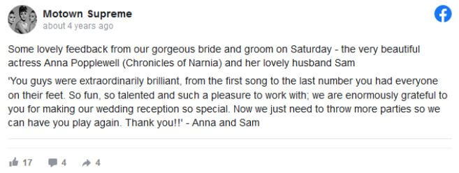 Freddie Popplewell's sister, Anna Popplewell, and her husband’s Thank you note as the newly wedded couple.